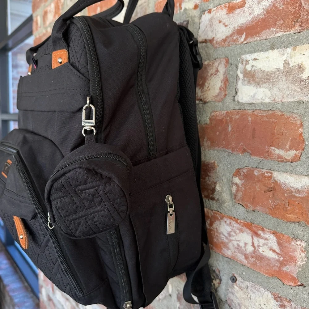 Leleblum Black Quilted Diaper Bag Backpack Travel Laptop Bag Pacifier Pouch‎